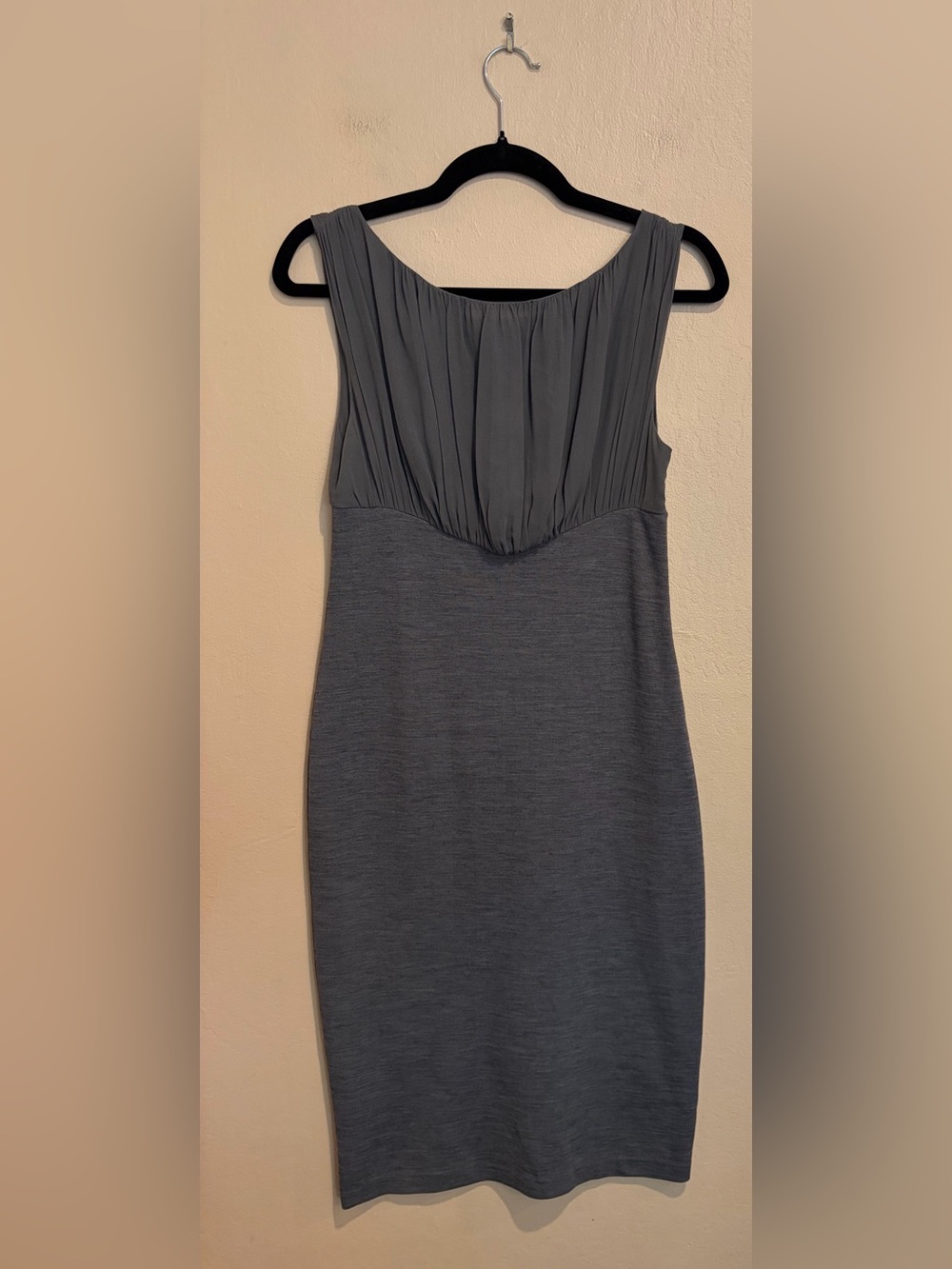 Ted Baker Grey Pleated Sheath Midi Dress, w/ Sparkly Buttons, Business Chic